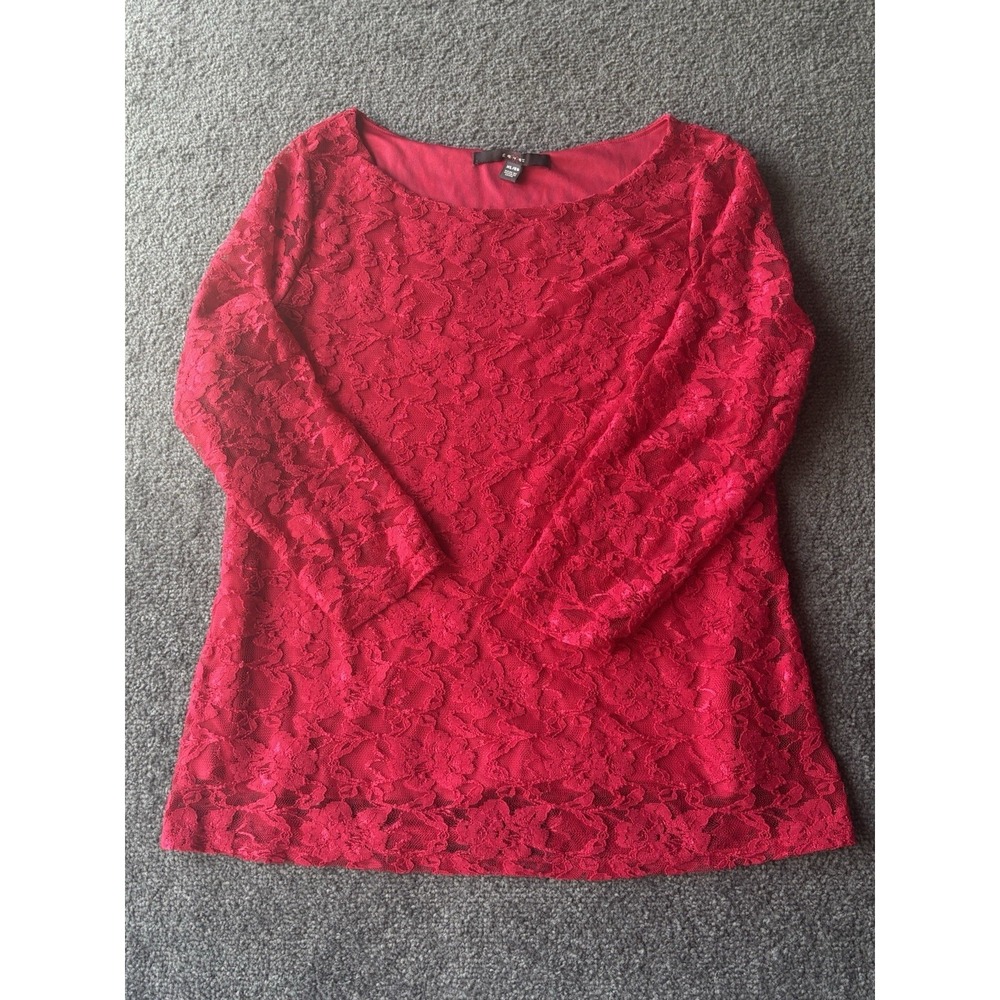 Fever Red Lace 3/4‎ Sleeve Blouse Size XL